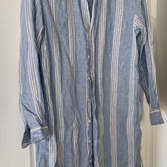 Frank & Eileen Hunter Dress Small Luxury Linen stripes Coastal Resort blue S - Picture 5 of 7
